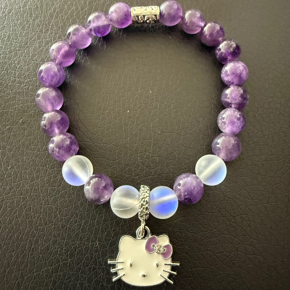 Hello Kitty Charm with AAA+ Amethyst and Moonstone